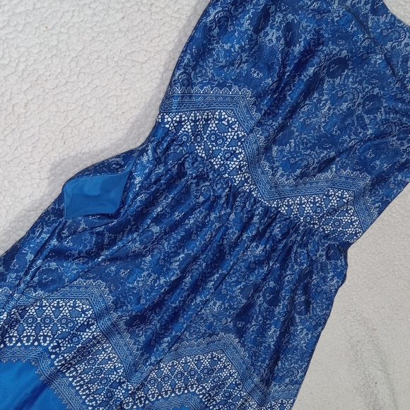 Outback Red Royal Blue Sleevelees Lace Print Fit & Flare Dress sz 10 - Picture 5 of 8